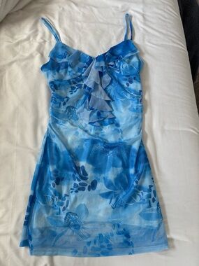 SHEIN Blue Floral Ruffle Mini Dress